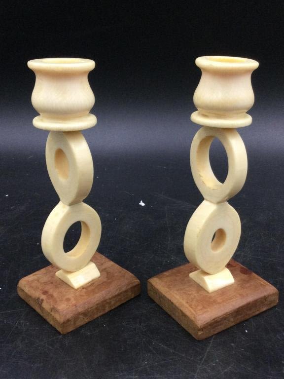 Lot 89: Carved Mid Century Candlesticks