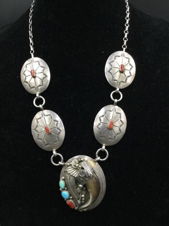 Lot 178: Native American Sterling Necklace "Signed"