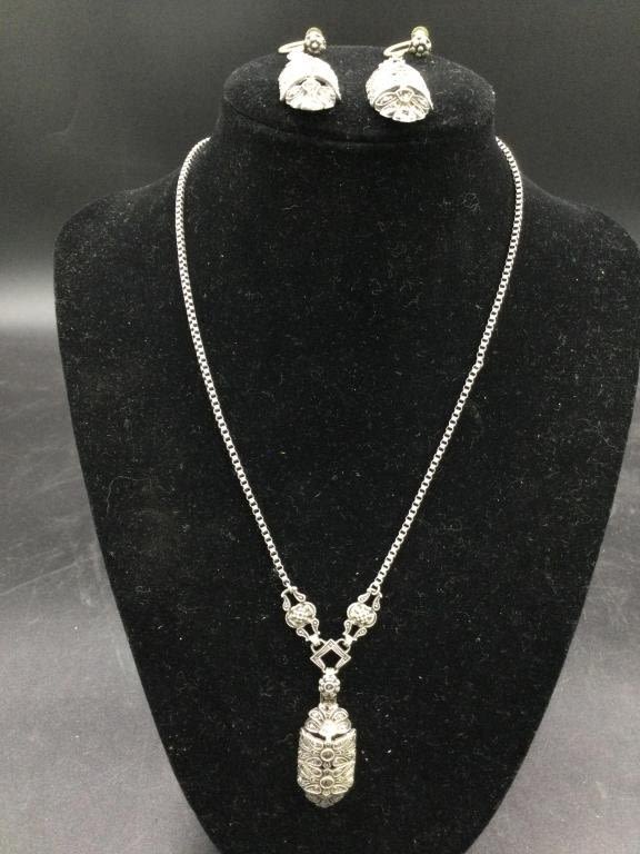 Lot 214: Antique Sterling Necklace & Earrings