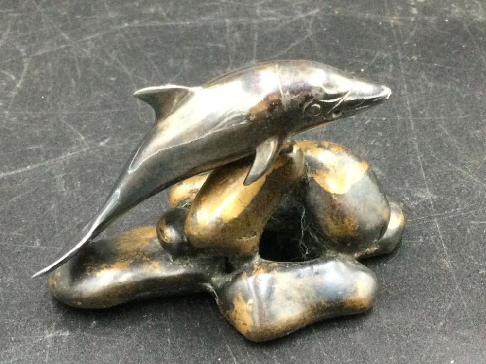 Lot 50: Designer Sterling Dolphin on Bronze Base