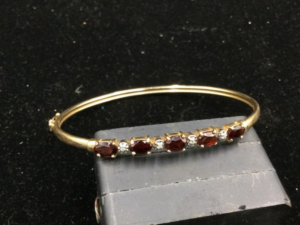 Lot 112: 10kt Bangle Bracelet with Garnets & Diamonds