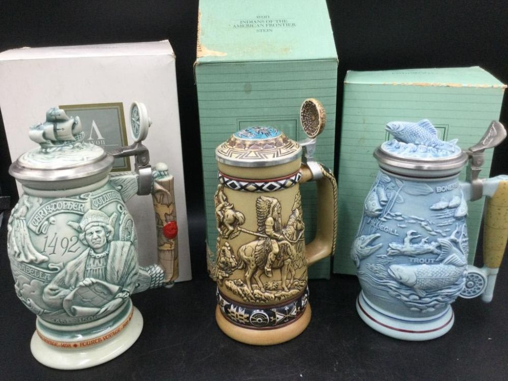 Lot 118: Vintage Avon Steins w/Boxes