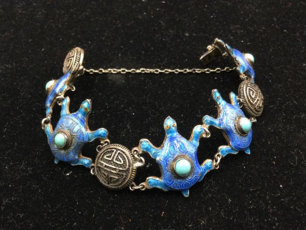 Lot 176: Sterling Enamel Turtle Bracelet