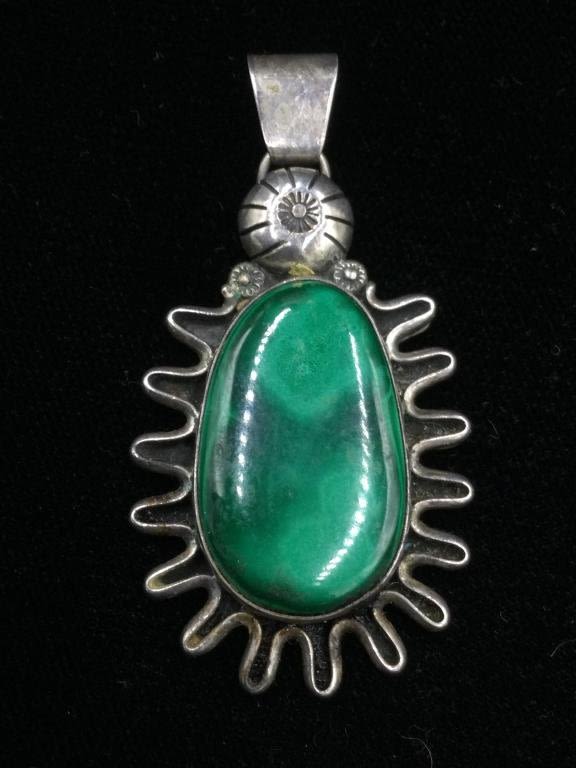 Lot 209: Sterling Native American Malachite Pendant