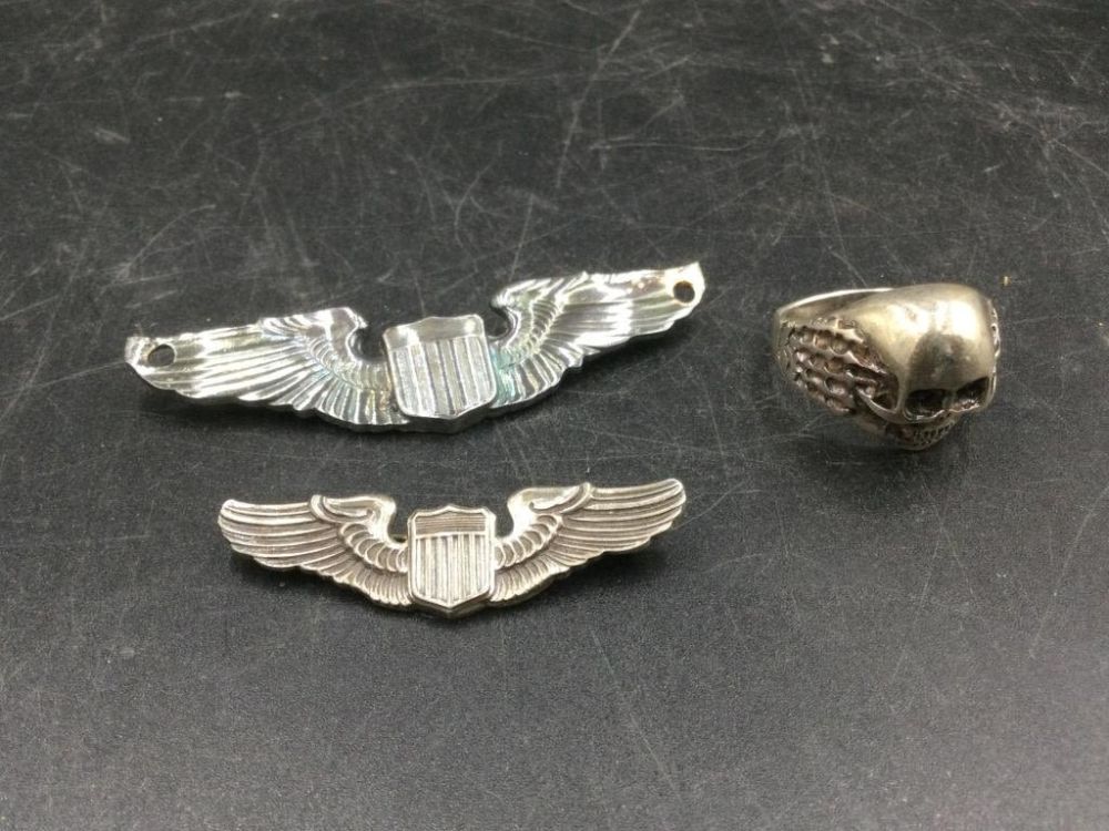 Lot 224: Military Wings & Silver Skull Ring
