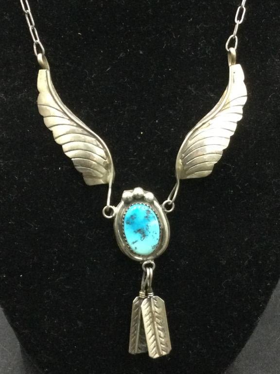 Lot 238: Native American Sterling Necklace Turquoise