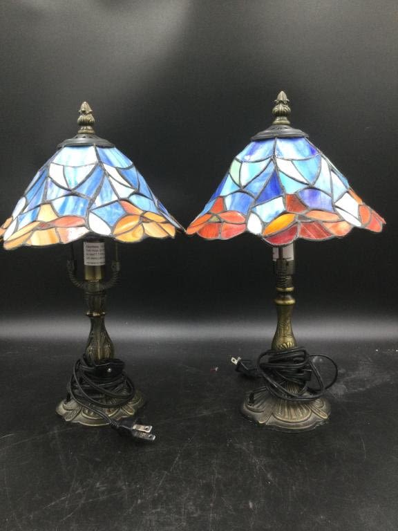 Lot 250: Pair Lead Glass Lamps