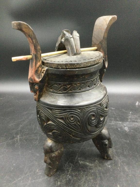 Lot 258: Carved Wood Medicine Box