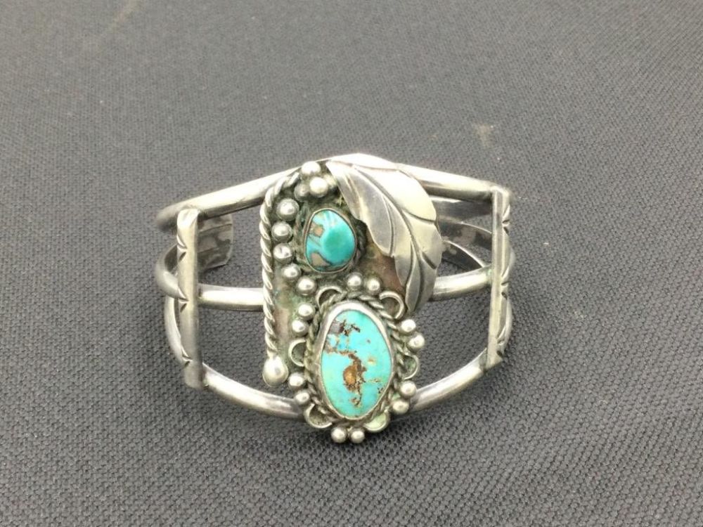 Lot 1: Navajo Sterling & Turquoise Cuff Bracelet