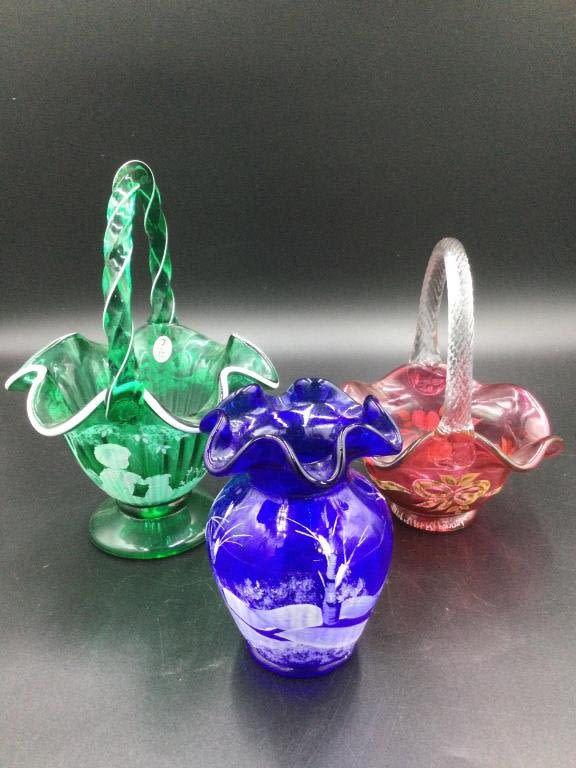 Lot 116: Hand Painted Fenton Glassware