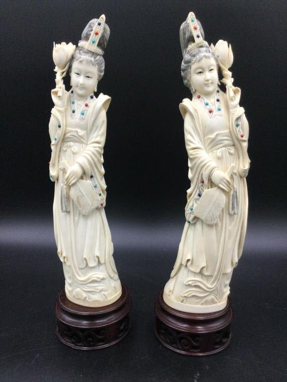 Lot 142: Pair of Carved  Geisha Girls.