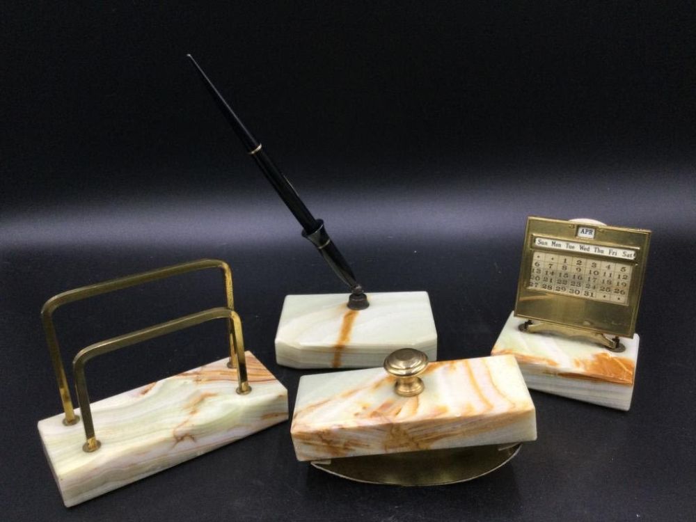 Lot 167: Antique Alabaster Desk Set