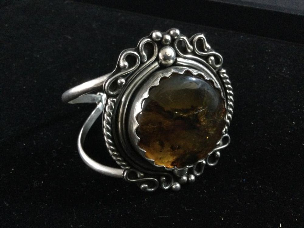 Lot 24: Sterling Amber Cuff Bracelet