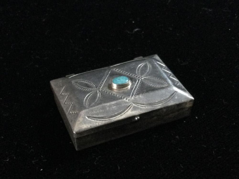 Lot 29: Silver Navajo Box w/Turquoise