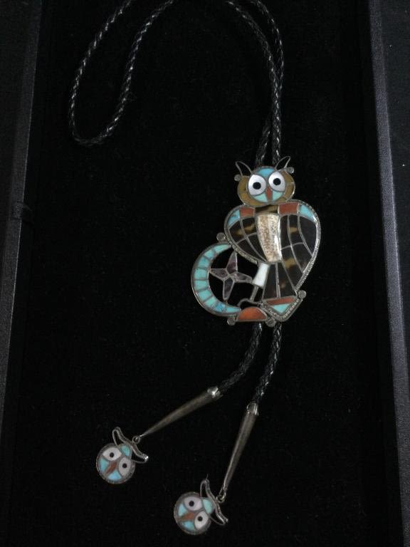 Lot 35: Native American Large Owl Pendant Bollo