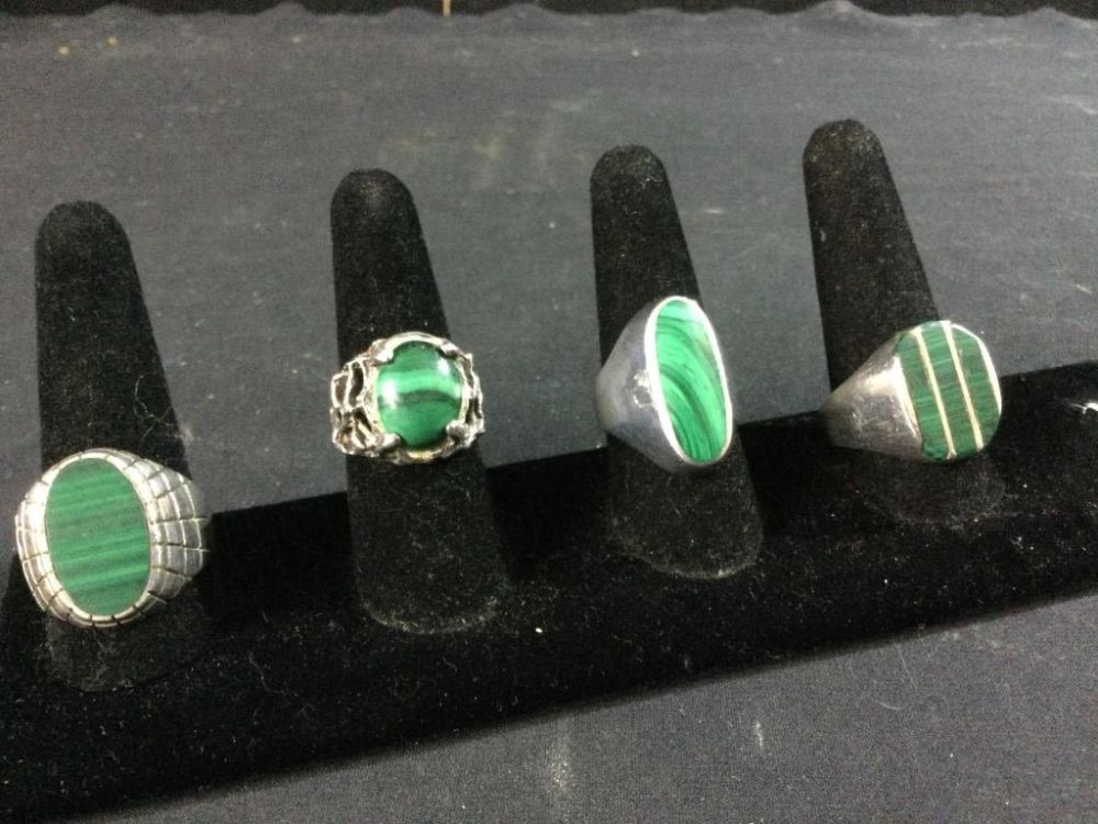Lot 45: Sterling Malachite Rings