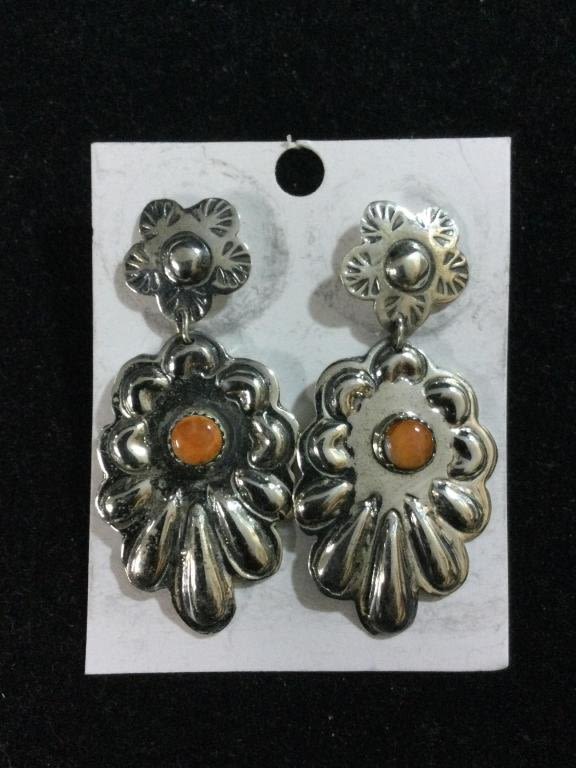Lot 66: Native American Silver Earrings w/Coral