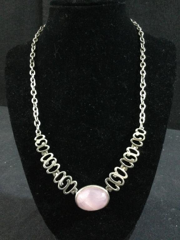 Lot 93: Sterling Necklace w/Rose Quartz