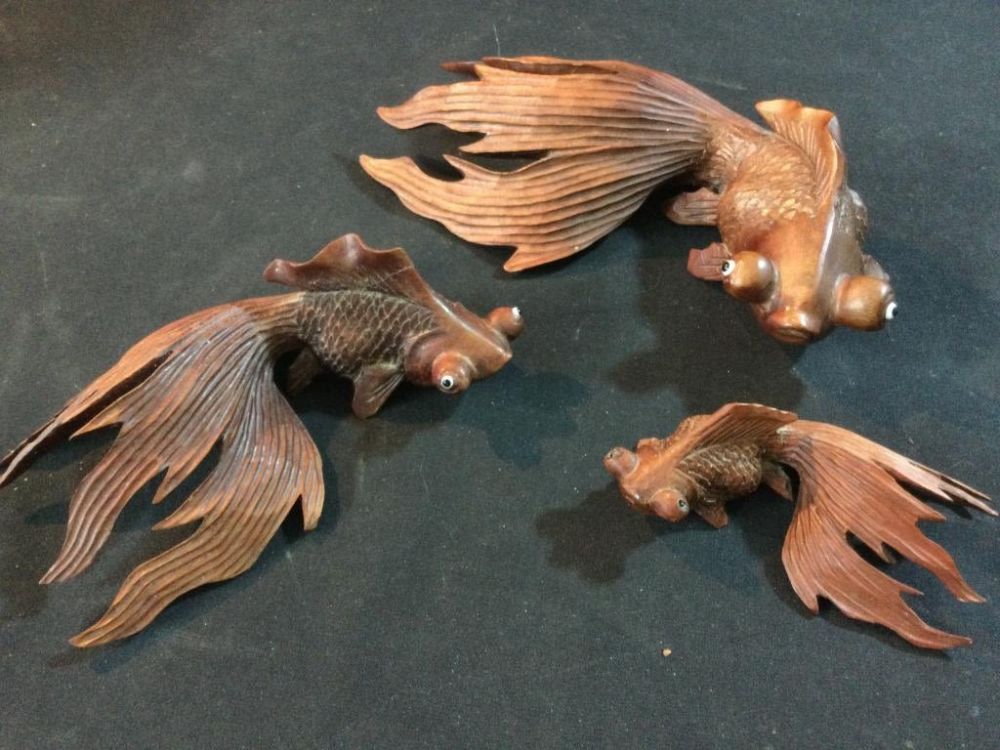 Lot 247: Carved Koi Fish Teak/Boxwood?