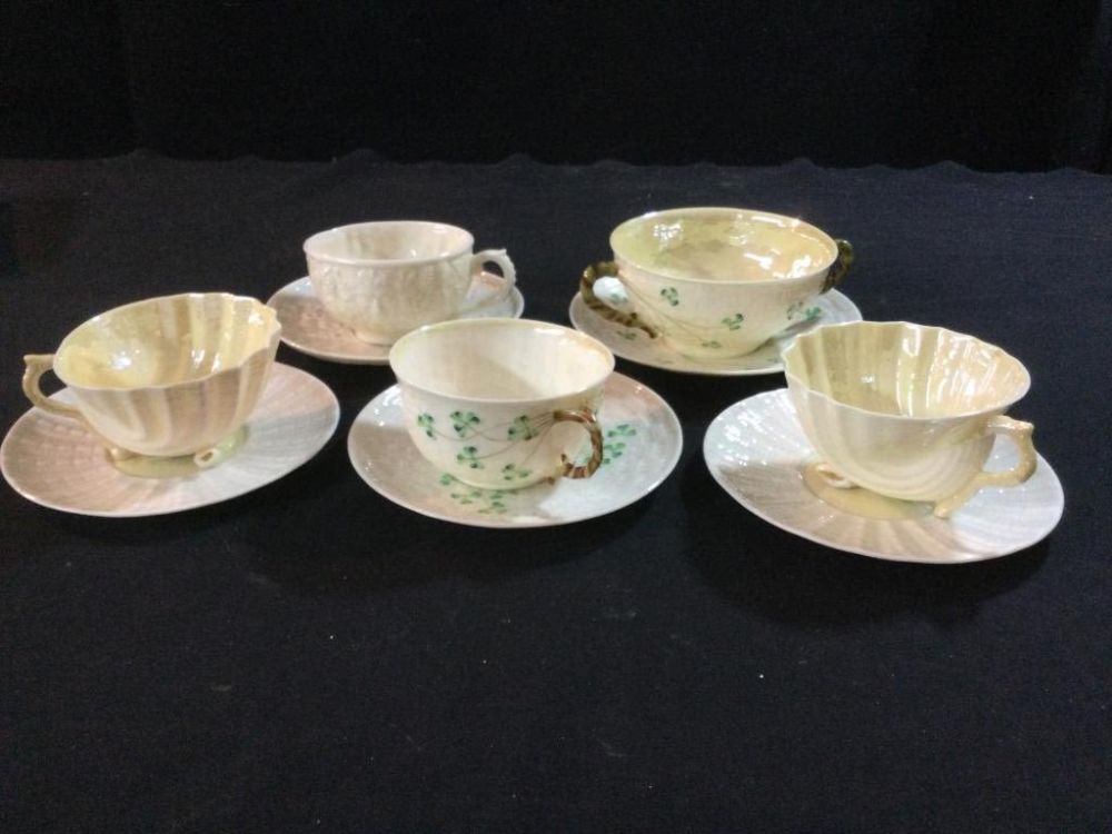 Lot 282: Belleek Cup & Saucers