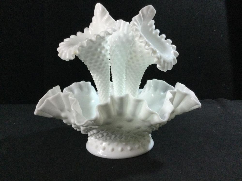 Lot 26: Fenton 3 Horn Milk Glass Epergne