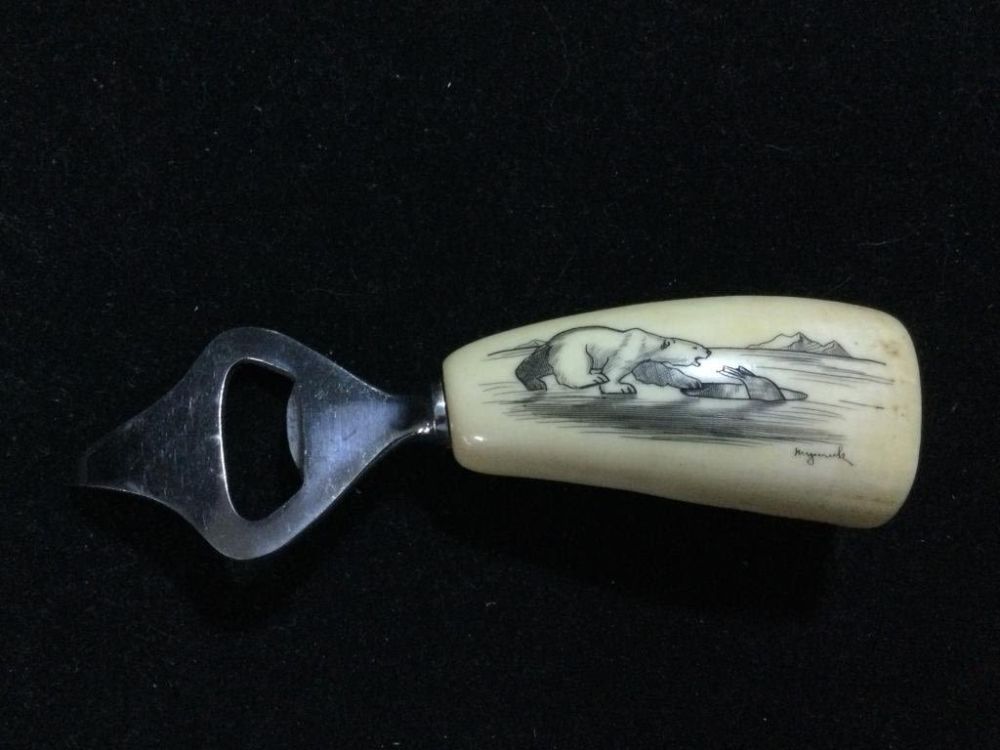 Lot 40: Scrimshaw Whale Tooth Bottle Opener