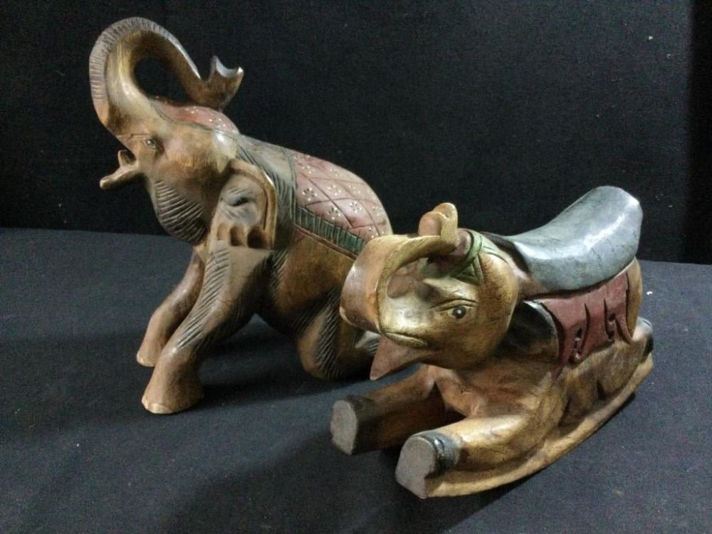 Lot 47: Vintage Hand Carved Elephants