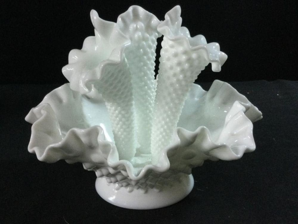 Lot 60: Fenton 3 Horn Milk Glass Epergne