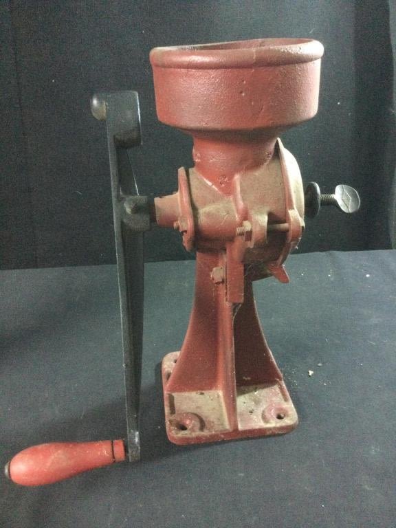 Lot 63: Antique Cast Iron Large Hand Cranked Grinder