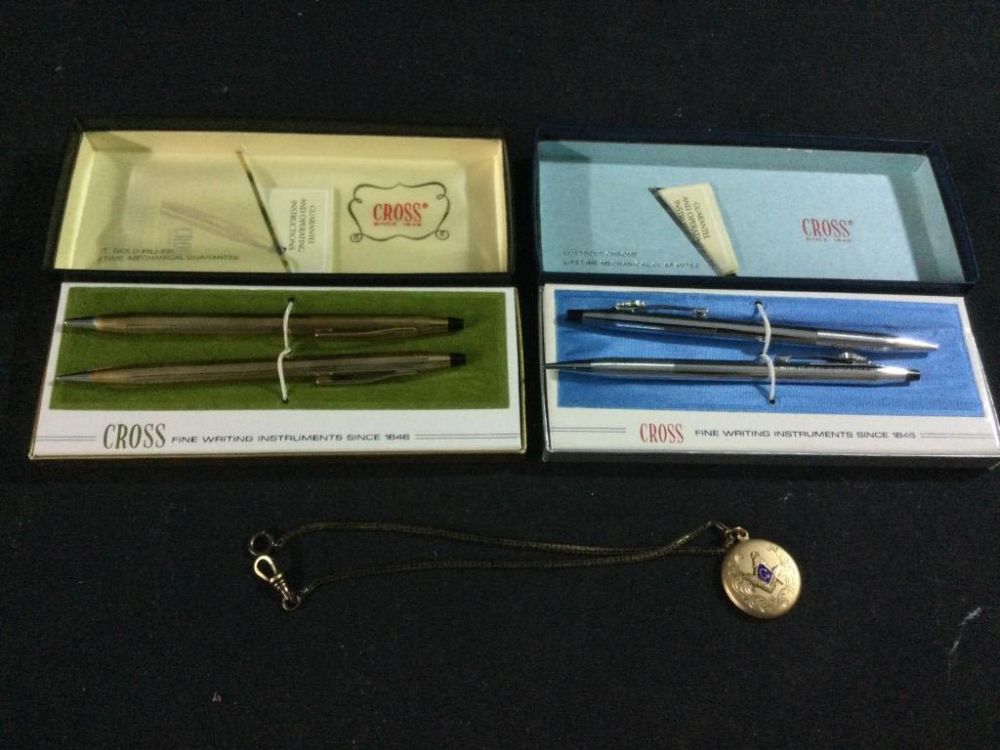 Lot 120: Vintage Cross Pens & Pocket Watch