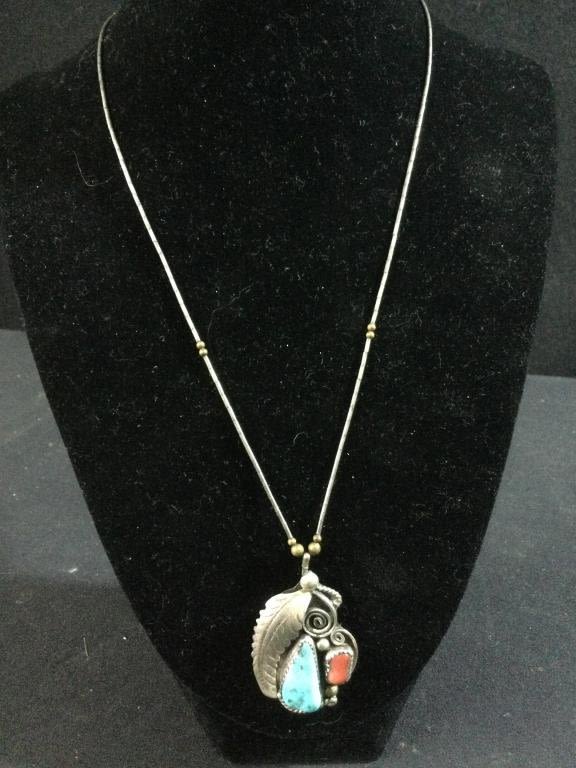 Lot 121: Sterling Navajo Necklace W/Pendant