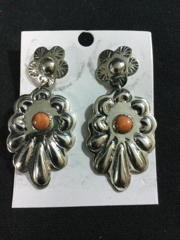 Lot 226: Sterling Navajo Earrings W/Coral
