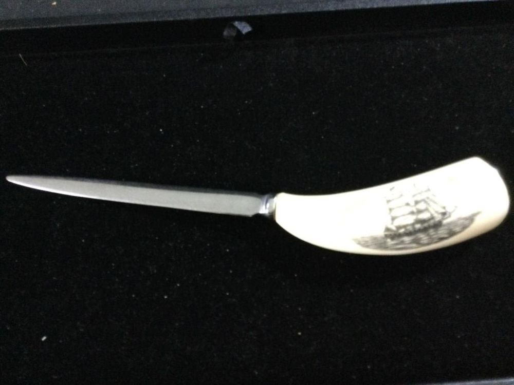 Lot 53: Nantaucket Whale Tooth Scrimshaw Letter Opener