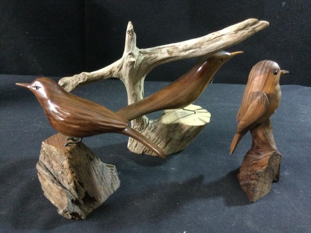 Lot 65: Signed Wood Carved Birds
