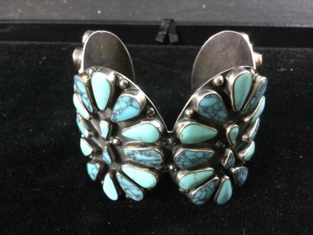 Lot 74: Navajo Large Turquoise Sterling Bracelet
