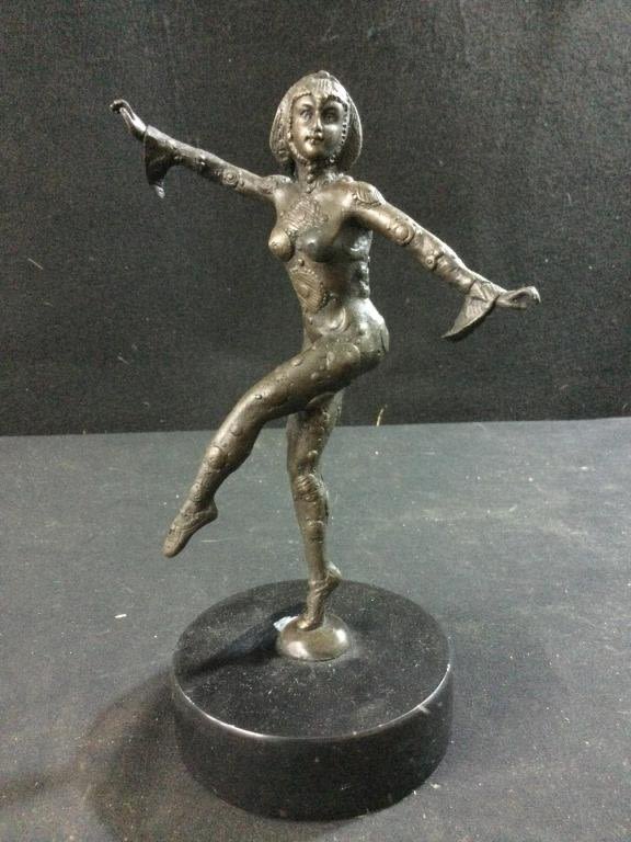 Lot 96: Signed Art Deco Bronze Statue