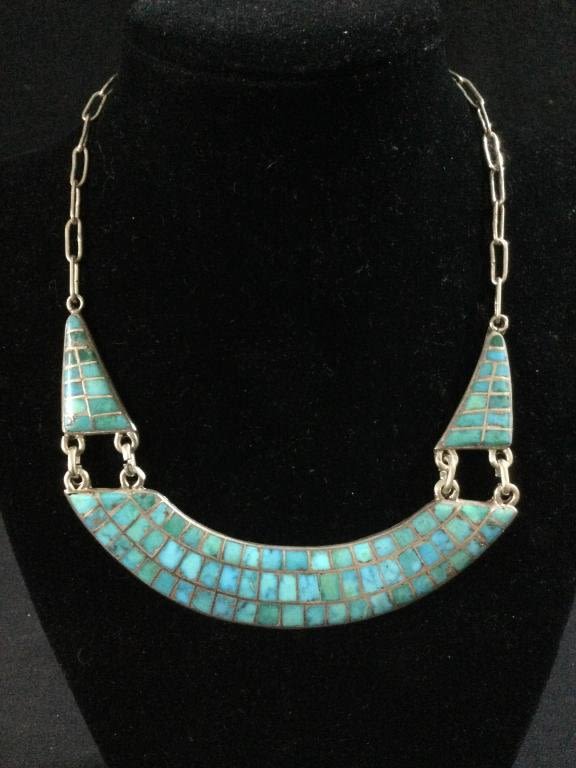 Lot 105: Exquisite Turquoise Sterling Necklace/Choker