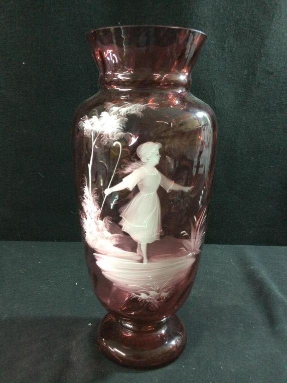 Lot 131: Mary Gregory Cranberry  Large Vase