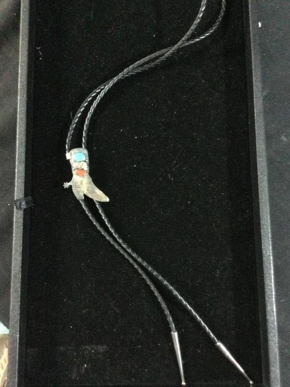 Lot 136: Navajo Sterling Bollo "Signed"