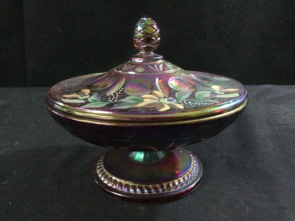Lot 142: Fenton Candy Dish Hand Painted & Signed