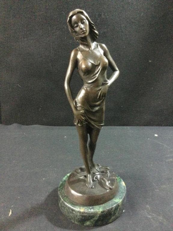 Lot 8: Art Deco Bronze Statue Signed.