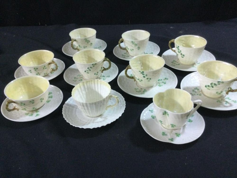 Lot 43: Antique Belleek Cups & Saucers