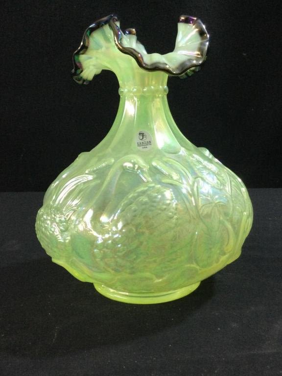 Lot 51: Signed Fenton Vaseline Glass Vase