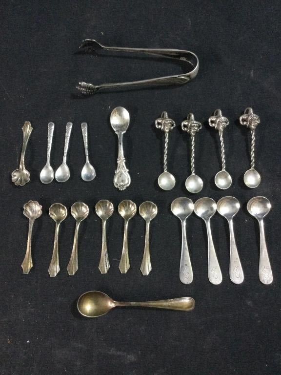 Lot 54: Sterling Salt Spoons & Sugar Tong