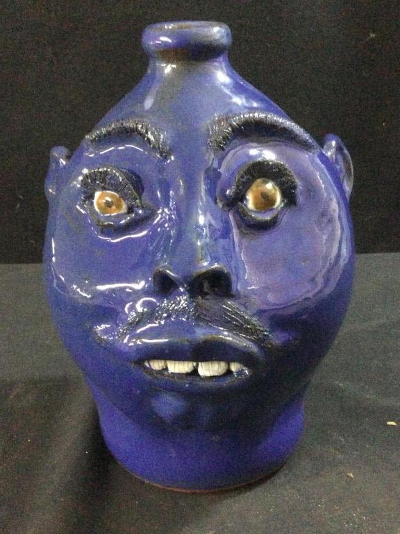 Lot 68: Folk Art Pottery Face Jug "Signed' With Teeth