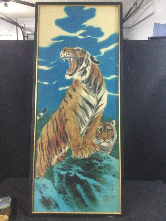 Lot 79: Vintage Oriental Painting of Tigers