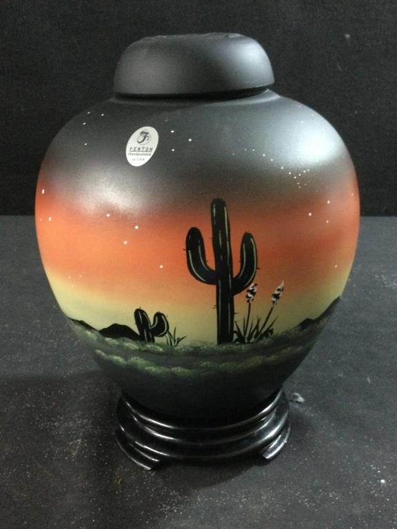 Lot 173: Fenton Desert  Scene Ginger Jar, American Gallery