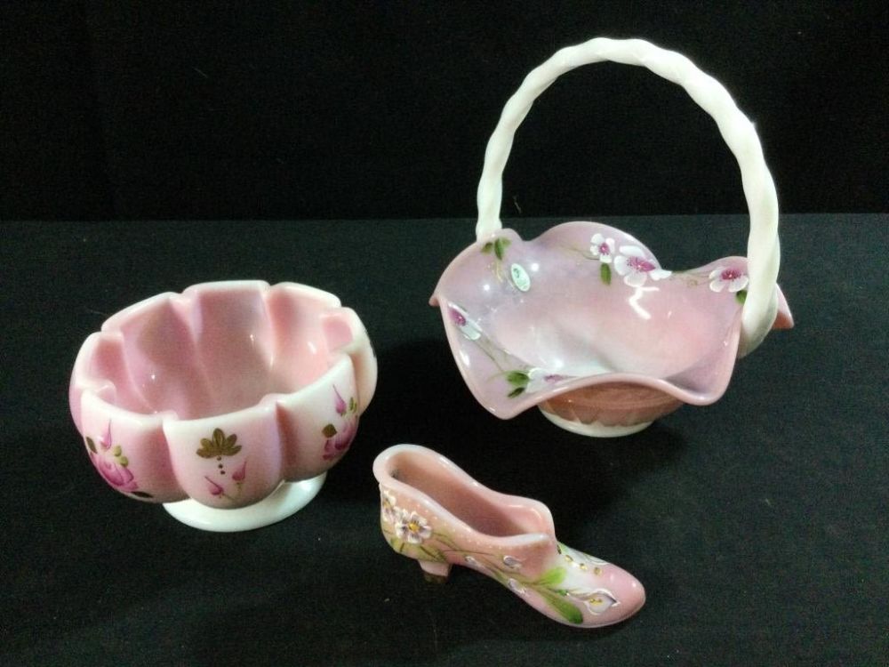 Lot 204: Hand Painted Fenton Roselene (Pink)