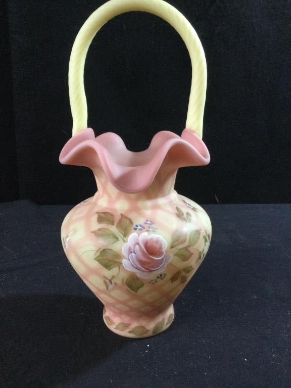 Lot 211: Burmese Fenton Signed Handpainted Basket
