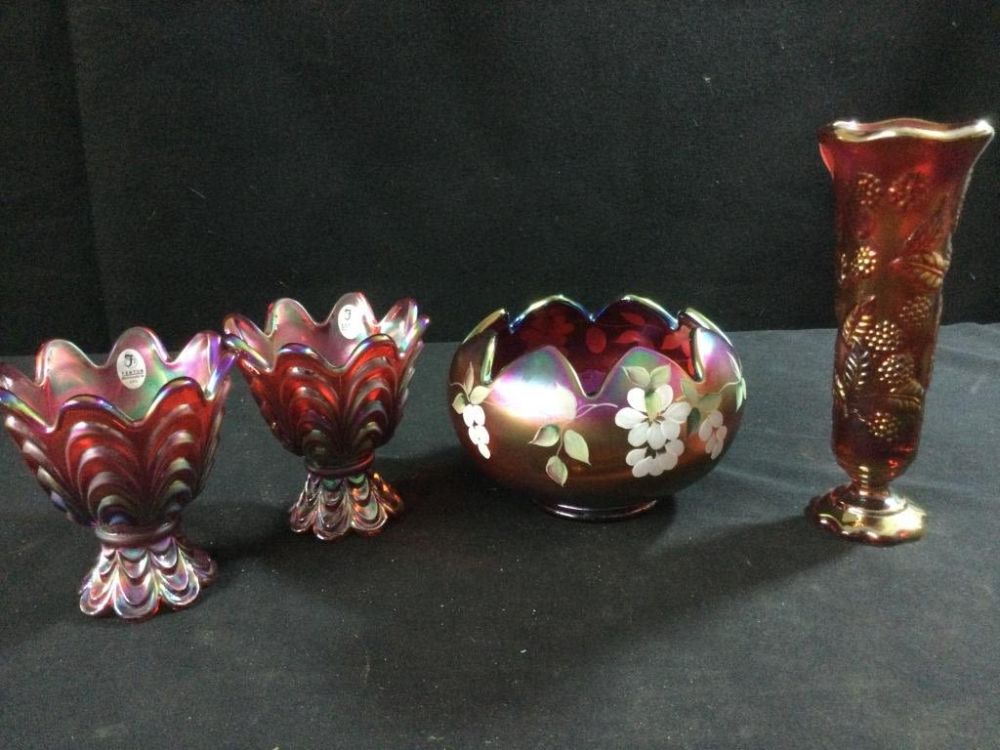 Lot 218: Fenton Glassware Iridescent Red/Purple